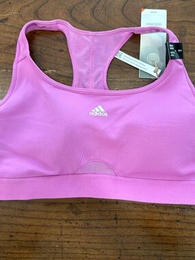 Adidas Powerreact Medium Support Sports Bra Pink Racerback Mesh Activewear Size